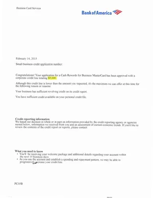 Bank of America approval letter