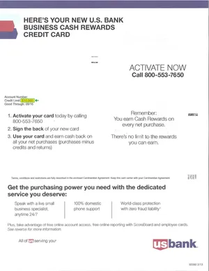 US Bank card approval letter